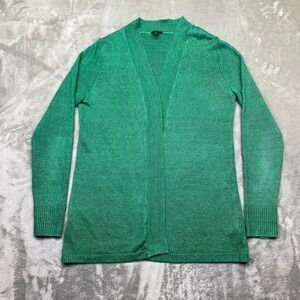 Talbots Women's Green Linen Cardigan Sweater Size S Open Front Boho Festive
